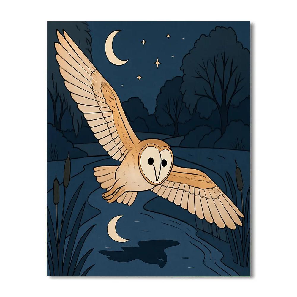 Moonlit River Silent Flight Owl Numbered painting kits