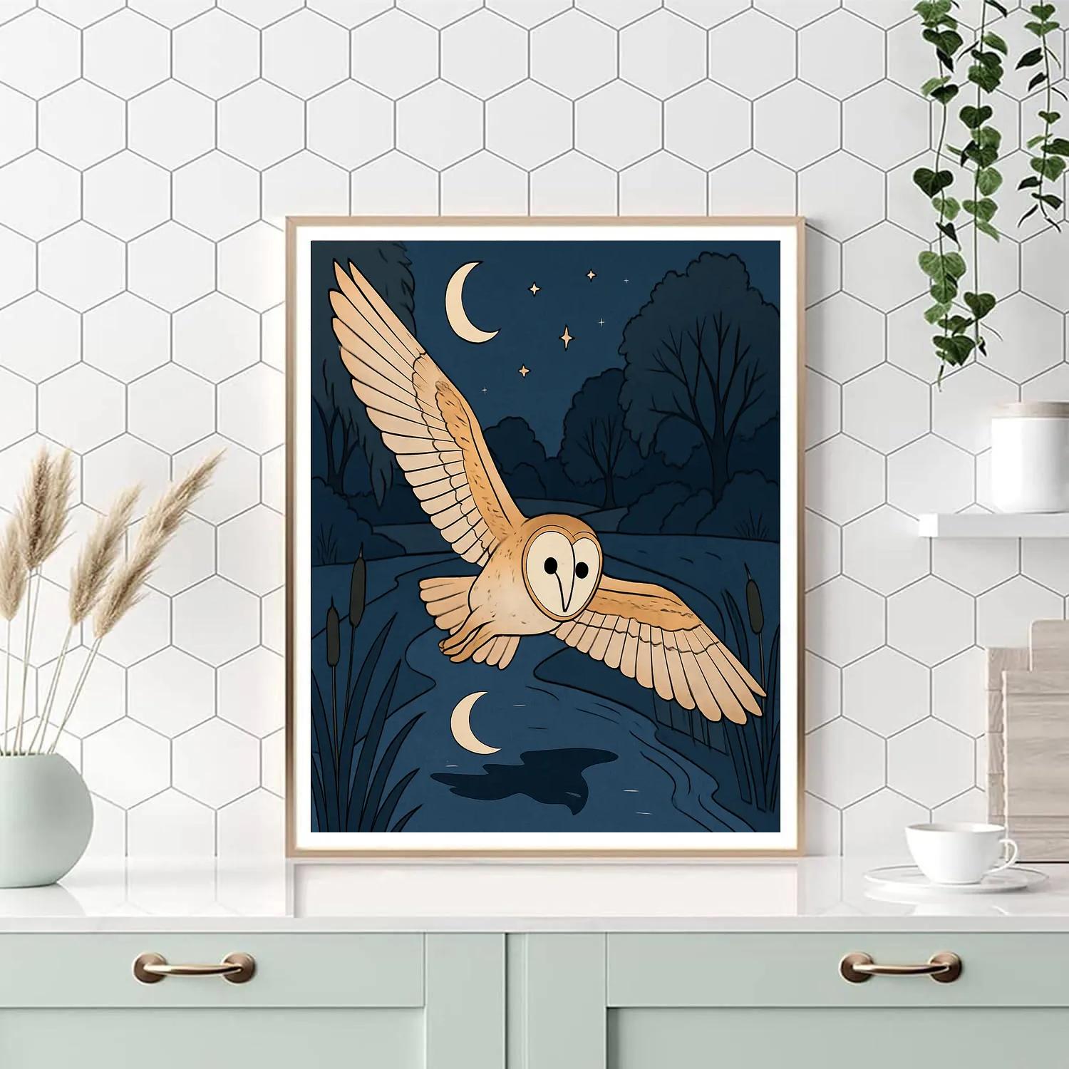 Moonlit River Silent Flight Owl Numbered painting kits
