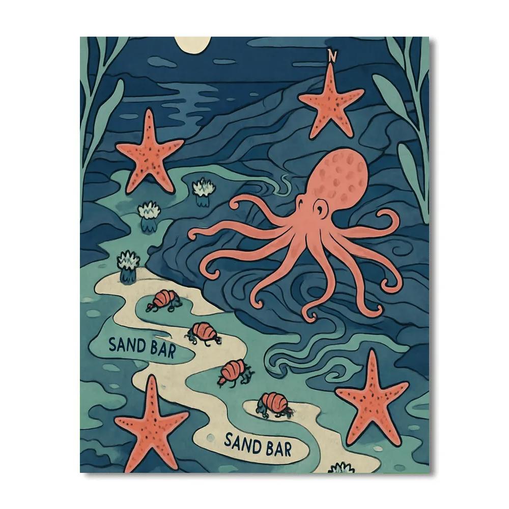 Moonlit Tidepool Map Ocean Crafted DIY paint by numbers