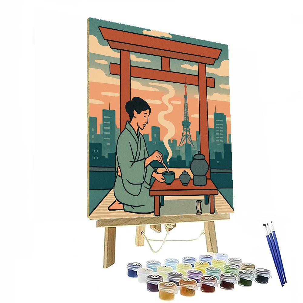 Tokyo Tea Ceremony With Japan Skyline Fusion Paint by numbers kits