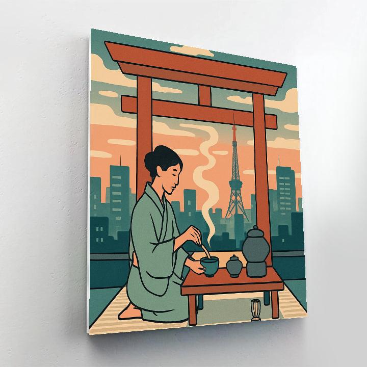 Tokyo Tea Ceremony With Japan Skyline Fusion Paint by numbers kits