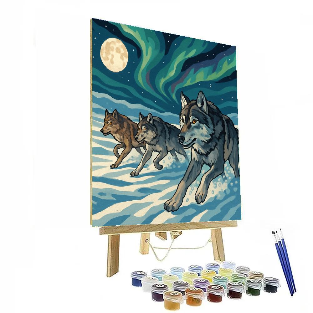 Aurora-Washed Wolf Pack Pursuit Paint by numbers art