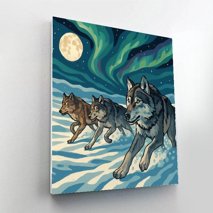 Aurora-Washed Wolf Pack Pursuit Paint by numbers art