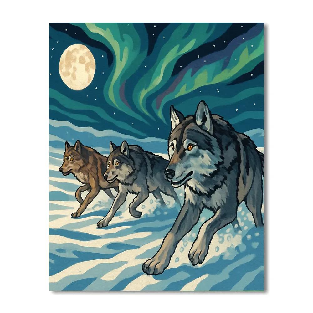 Aurora-Washed Wolf Pack Pursuit Paint by numbers art