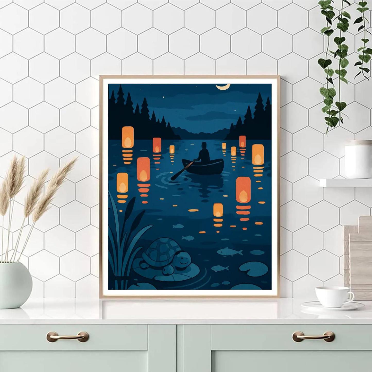 Moonlit Lantern Festival On The Lake paint by number