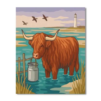Moonlit Salt Marsh Cow Drift Painting by numbers kit