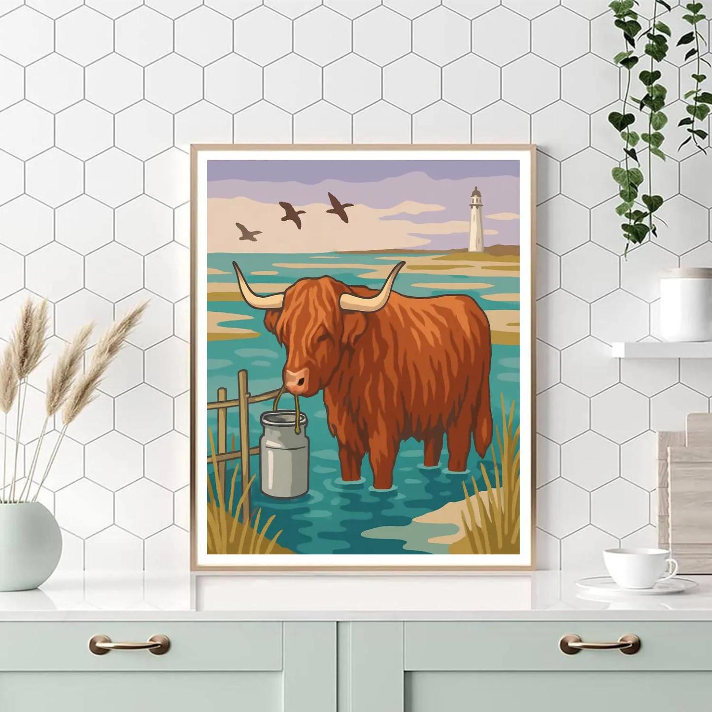 Moonlit Salt Marsh Cow Drift Painting by numbers kit