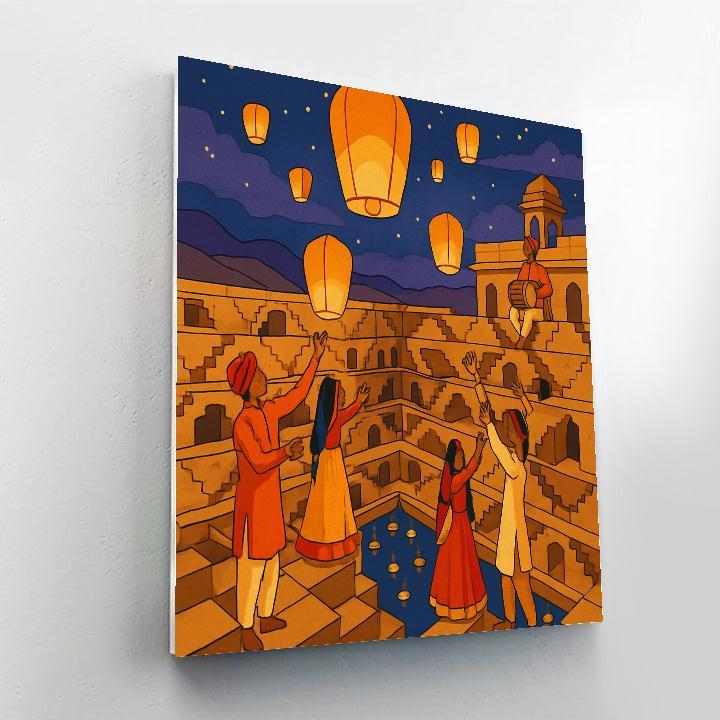 Stepwell Lantern Festival In India Painting by numbers kit