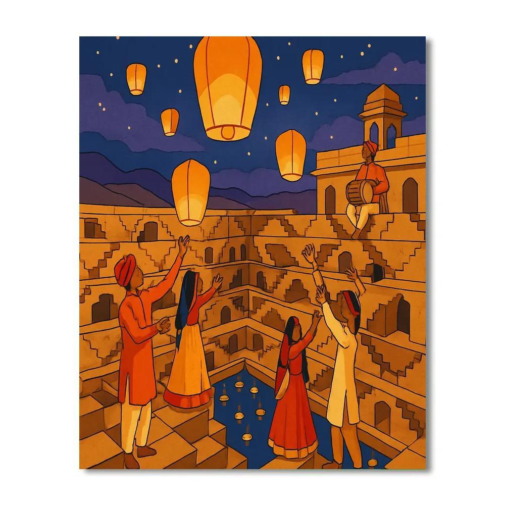 Stepwell Lantern Festival In India Painting by numbers kit