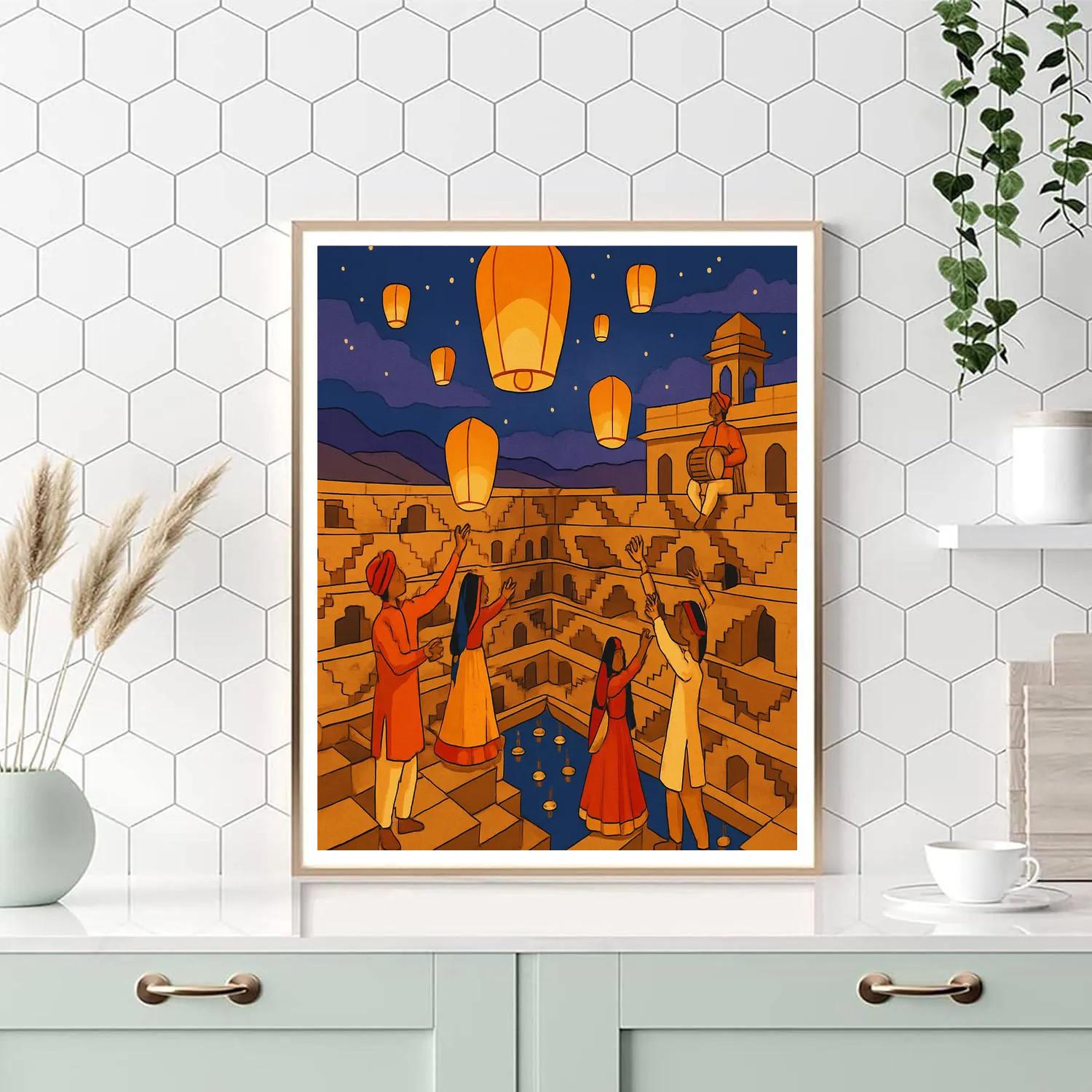 Stepwell Lantern Festival In India Painting by numbers kit