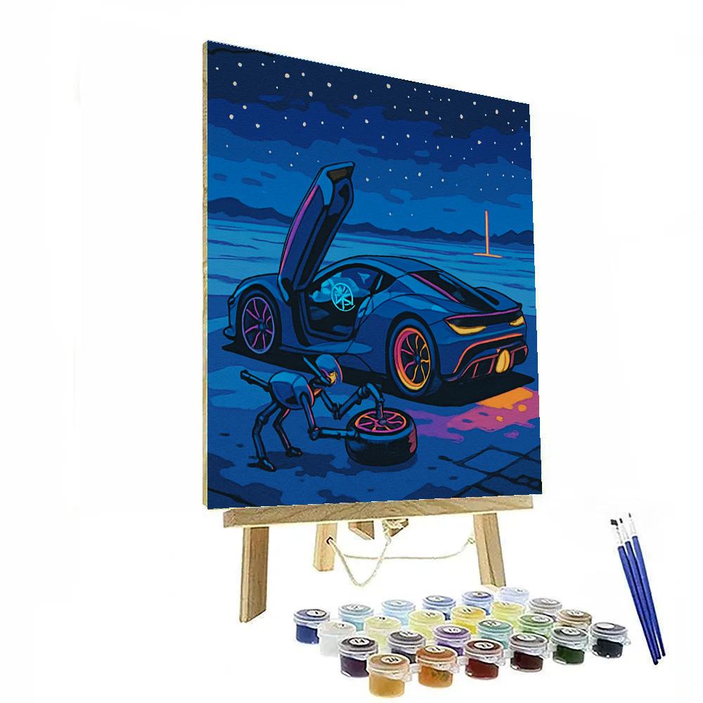 Midnight Pit Stop With Cars Hologram Dash Painting by numbers kit