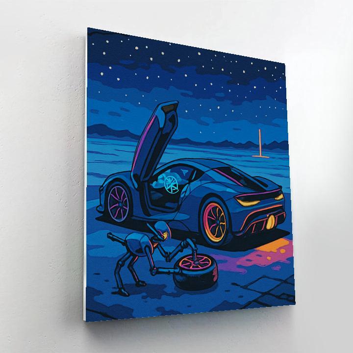 Midnight Pit Stop With Cars Hologram Dash Painting by numbers kit