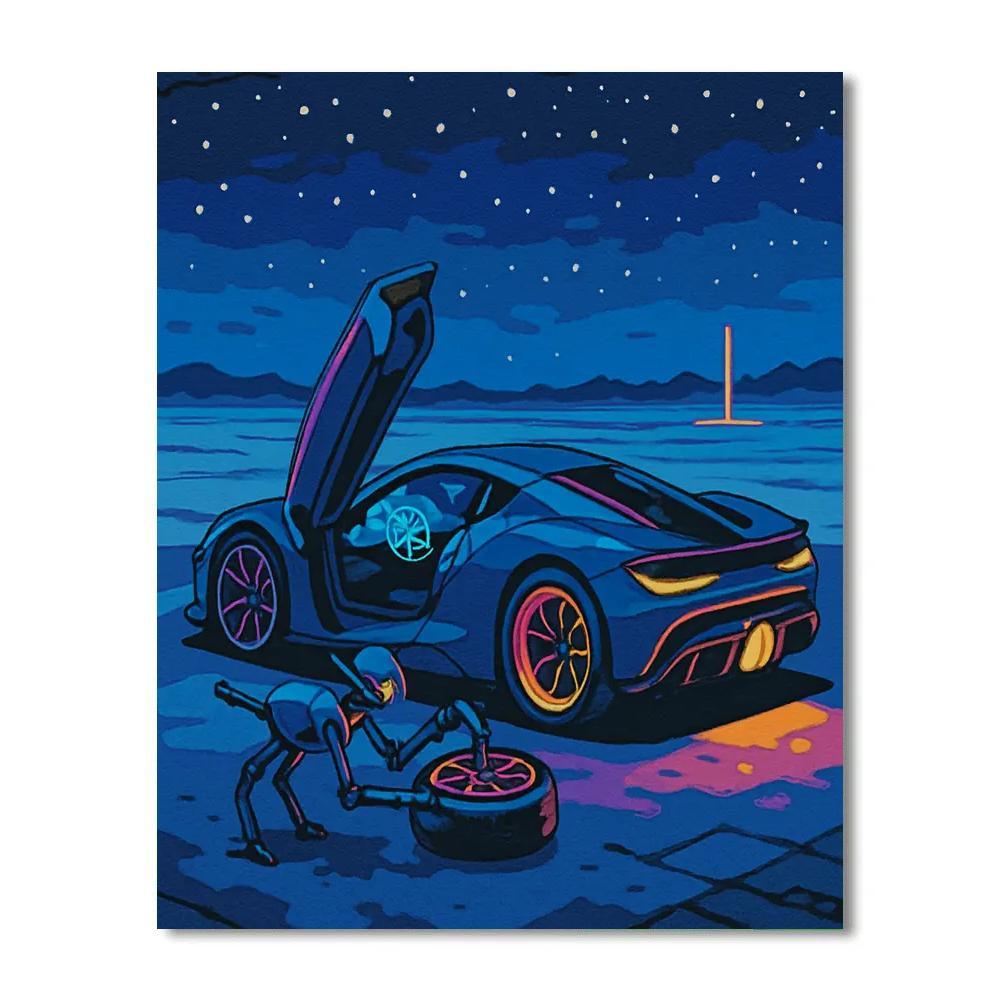 Midnight Pit Stop With Cars Hologram Dash Painting by numbers kit