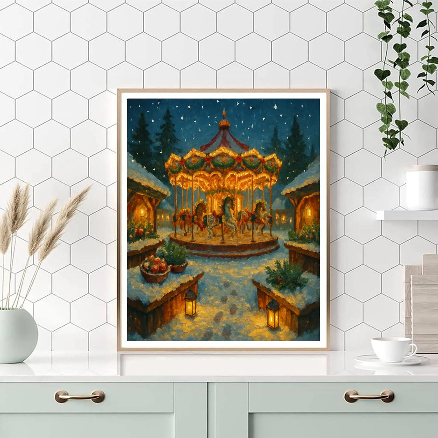 Holiday Market Carousel In Snowy Starlight DIY paint by numbers