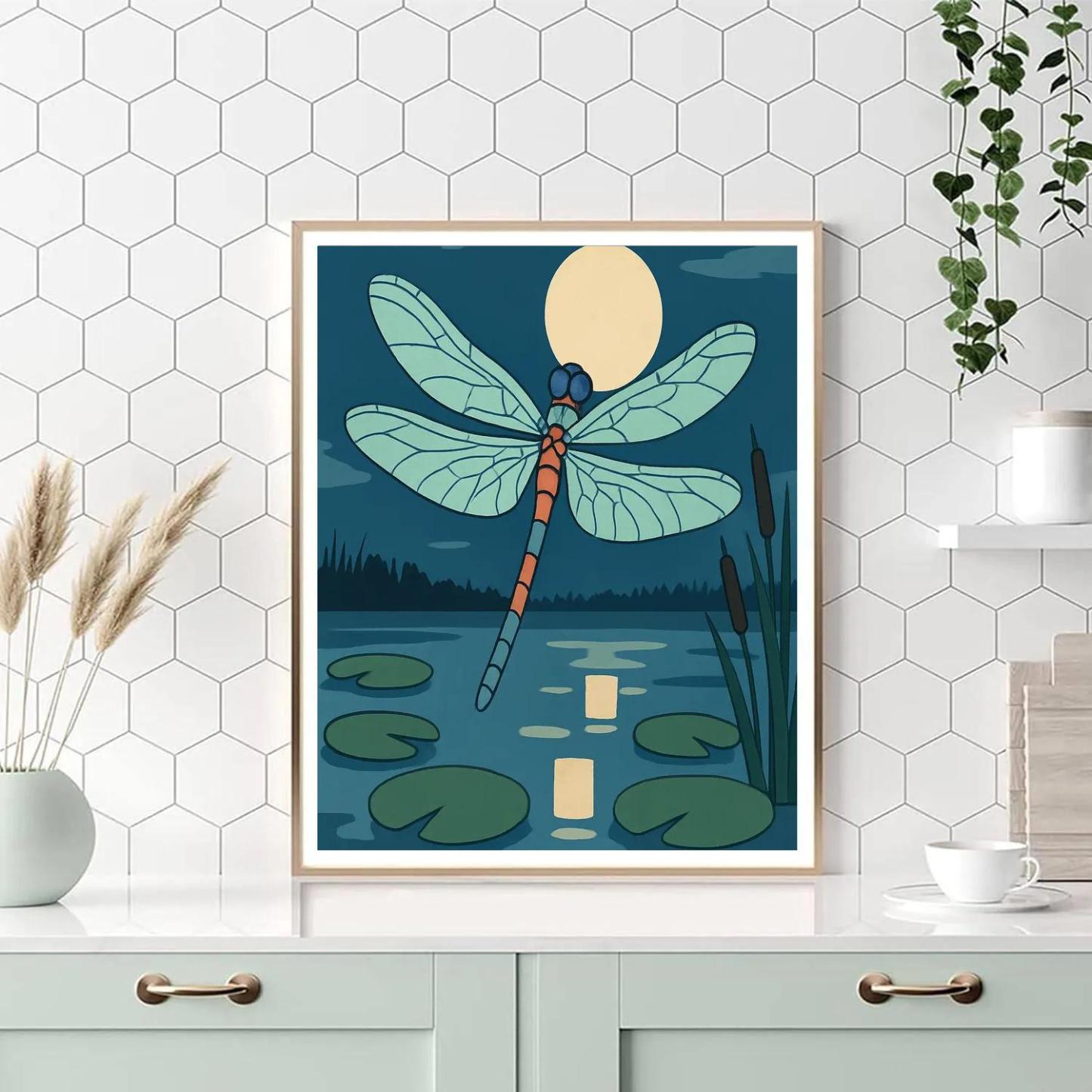 Lantern Lit Wetlands Dragonfly Painting by numbers kit
