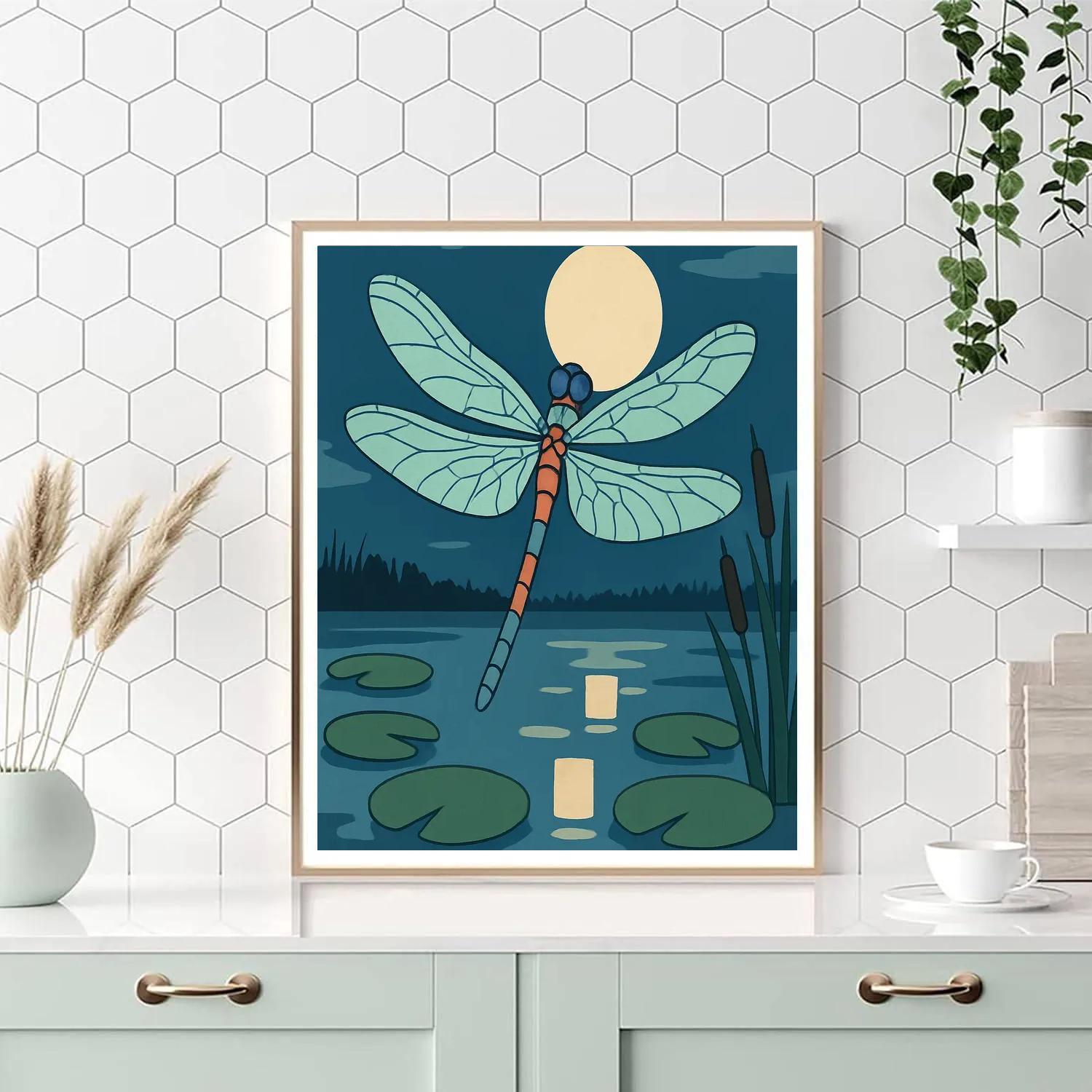 Lantern Lit Wetlands Dragonfly Painting by numbers kit