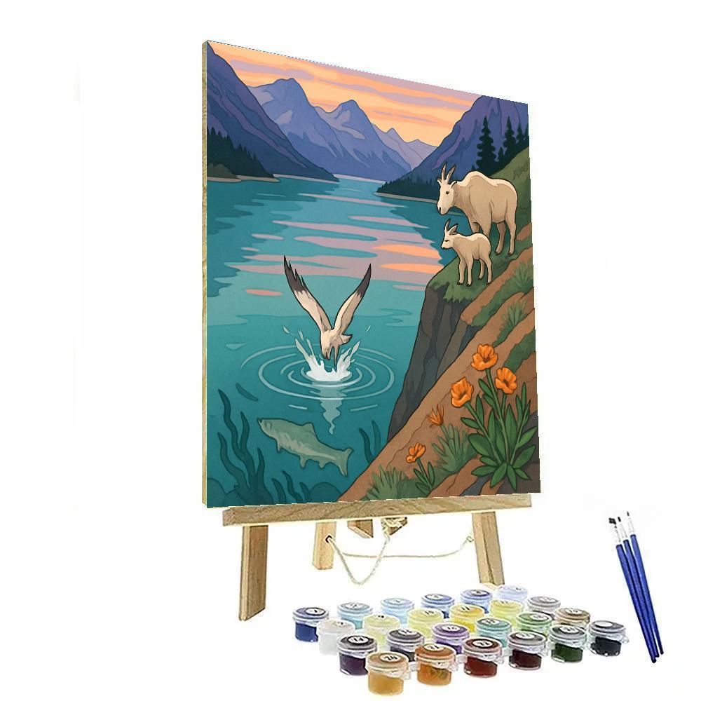 Cliffside Mirror Water, Lake At Sunrise paint by color