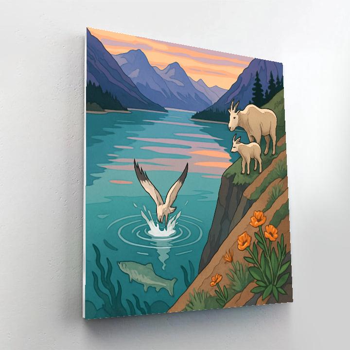 Cliffside Mirror Water, Lake At Sunrise paint by color