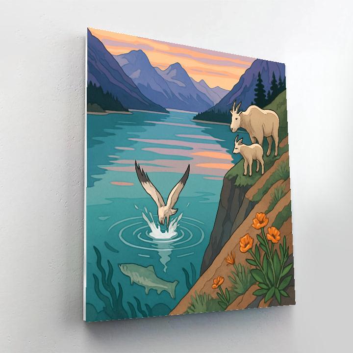 Cliffside Mirror Water, Lake At Sunrise paint by color