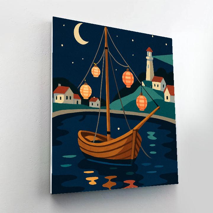 Festival Harbor At Night With Ship Lantern Parade Paint by numbers art