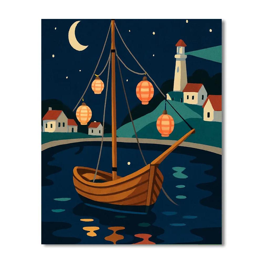 Festival Harbor At Night With Ship Lantern Parade Paint by numbers art