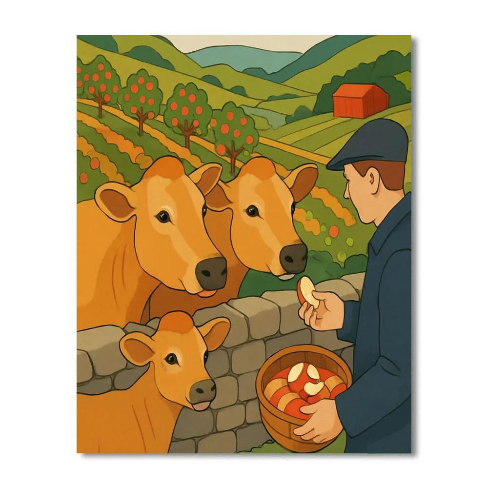 Terraced Orchard With Cow Guardians painting number kit