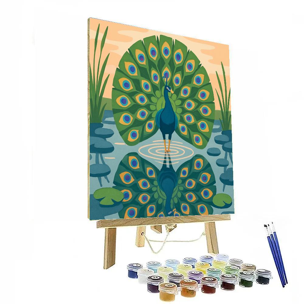River Mirror Courtship With Peacock Numbered painting kits