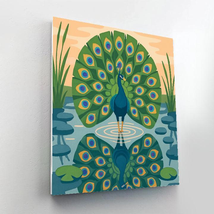 River Mirror Courtship With Peacock Numbered painting kits