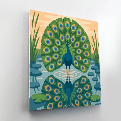 River Mirror Courtship With Peacock Numbered painting kits