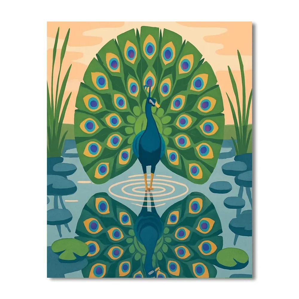 River Mirror Courtship With Peacock Numbered painting kits