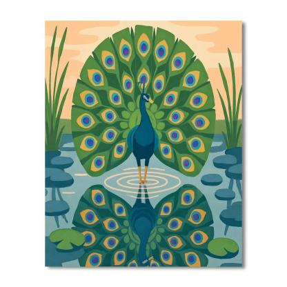 River Mirror Courtship With Peacock Numbered painting kits