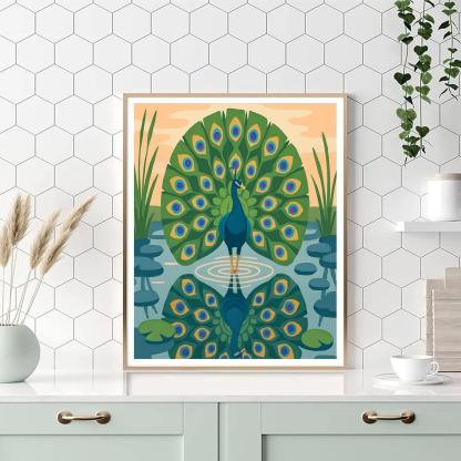 River Mirror Courtship With Peacock Numbered painting kits