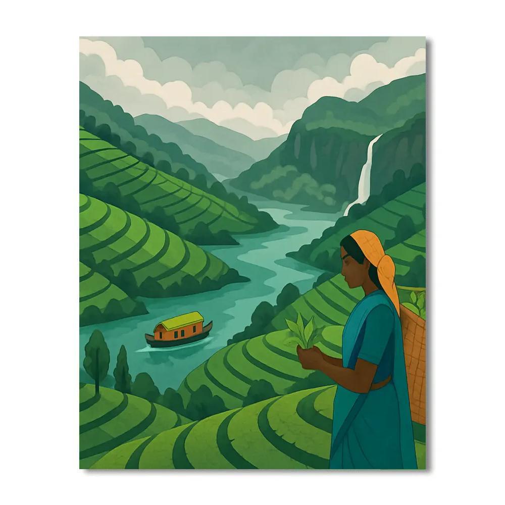 Monsoon Tea Terraces India Crafted paint by color