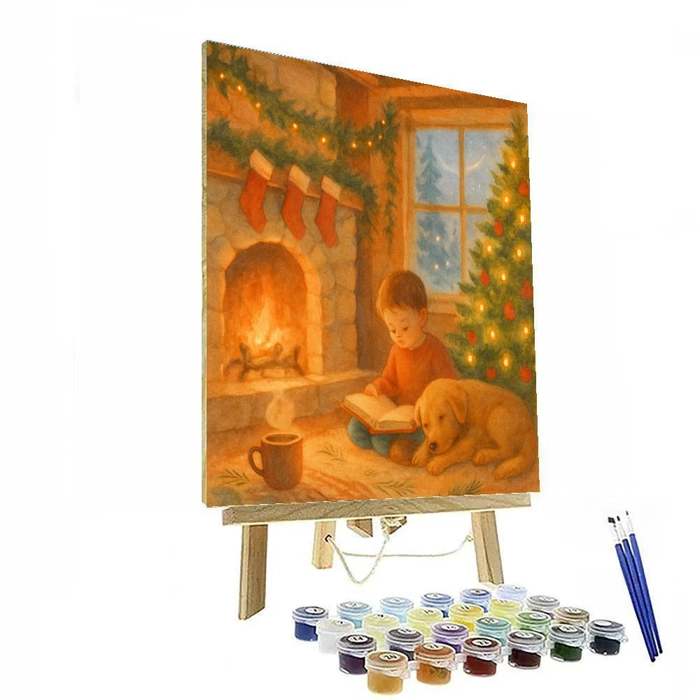 Cozy Cabin Library With Snow At The Window paint by numbers