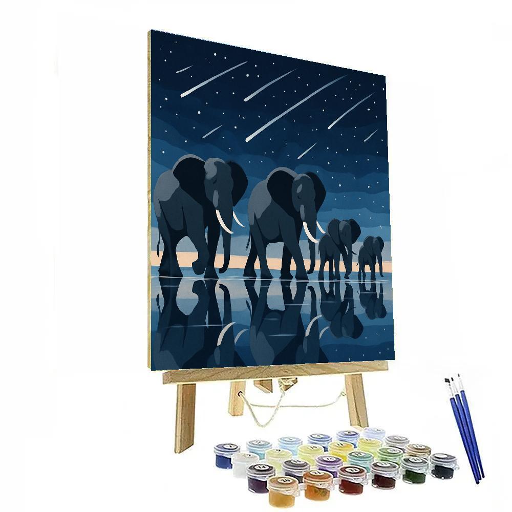 Herd Crossing Under A Meteor Shower, Elephant Number painting