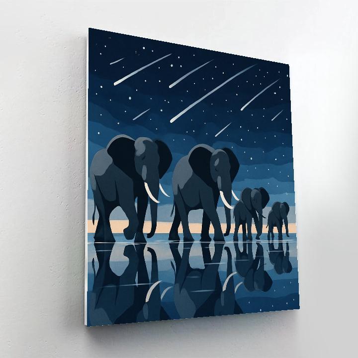 Herd Crossing Under A Meteor Shower, Elephant Number painting