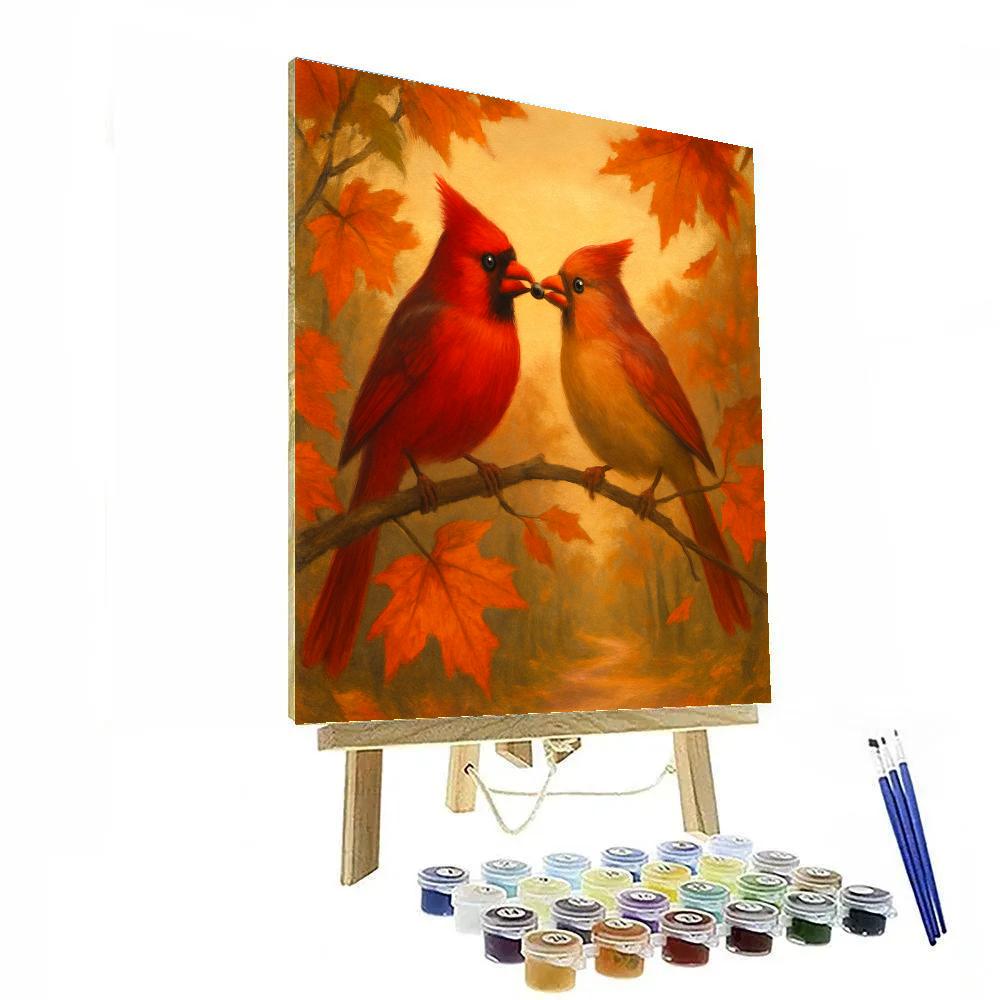 Scarlet Cardinals In The Maple Leaf Glow paint by number