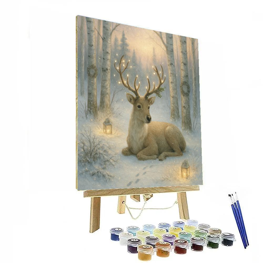 Reindeer Resting In A Silver Birch Grove paint by color