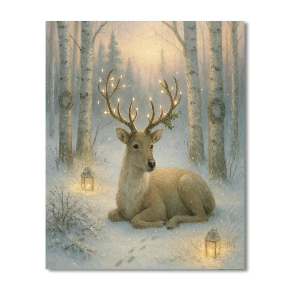 Reindeer Resting In A Silver Birch Grove paint by color