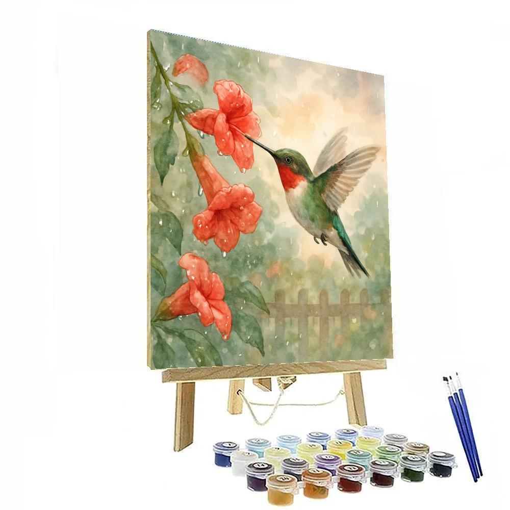 Hummingbird Pause In The Garden Rain Glow paint by numbers