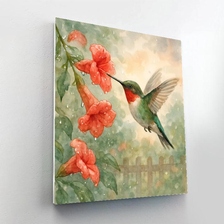 Hummingbird Pause In The Garden Rain Glow paint by numbers