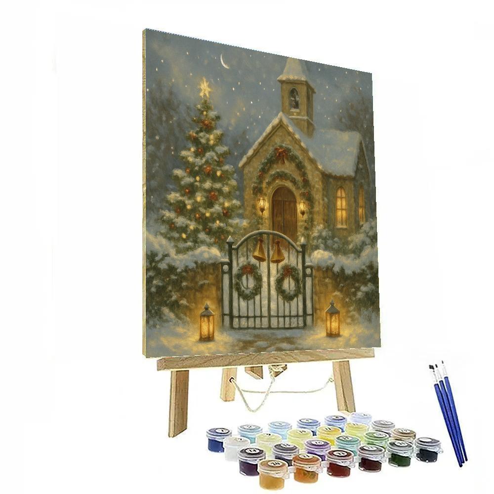 Frosted Church Courtyard With Golden Bells Paint by numbers kits