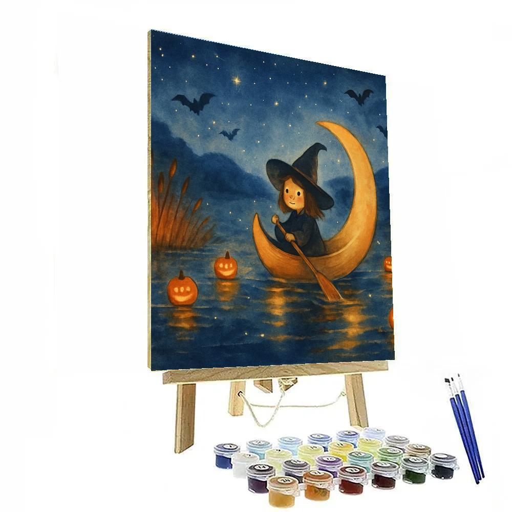 Crescent Moon Canoe On The Pumpkin Pond DIY paint by numbers