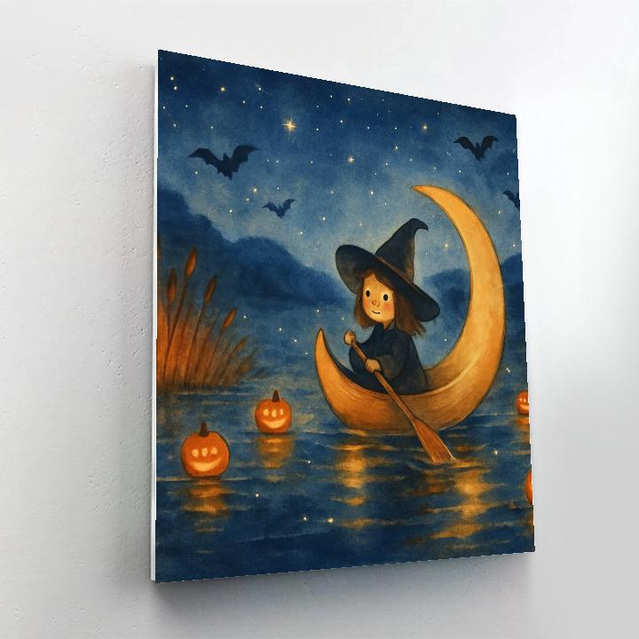 Crescent Moon Canoe On The Pumpkin Pond DIY paint by numbers