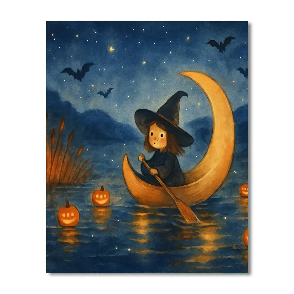 Crescent Moon Canoe On The Pumpkin Pond DIY paint by numbers