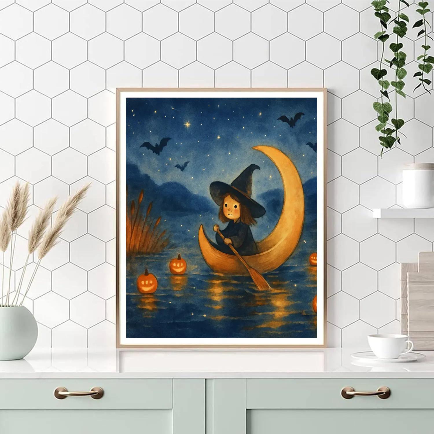 Crescent Moon Canoe On The Pumpkin Pond DIY paint by numbers