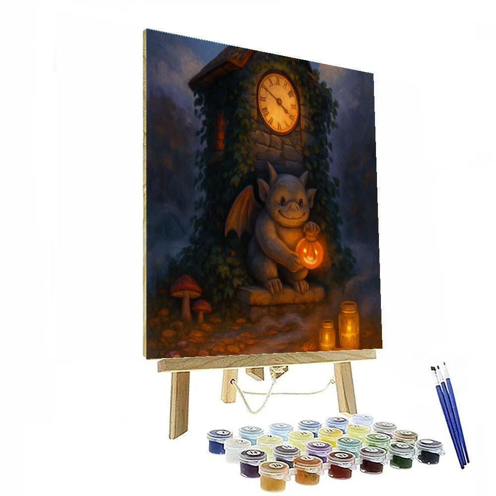 Autumn Clocktower With A Gentle Gargoyle Guardian Painting by numbers kit