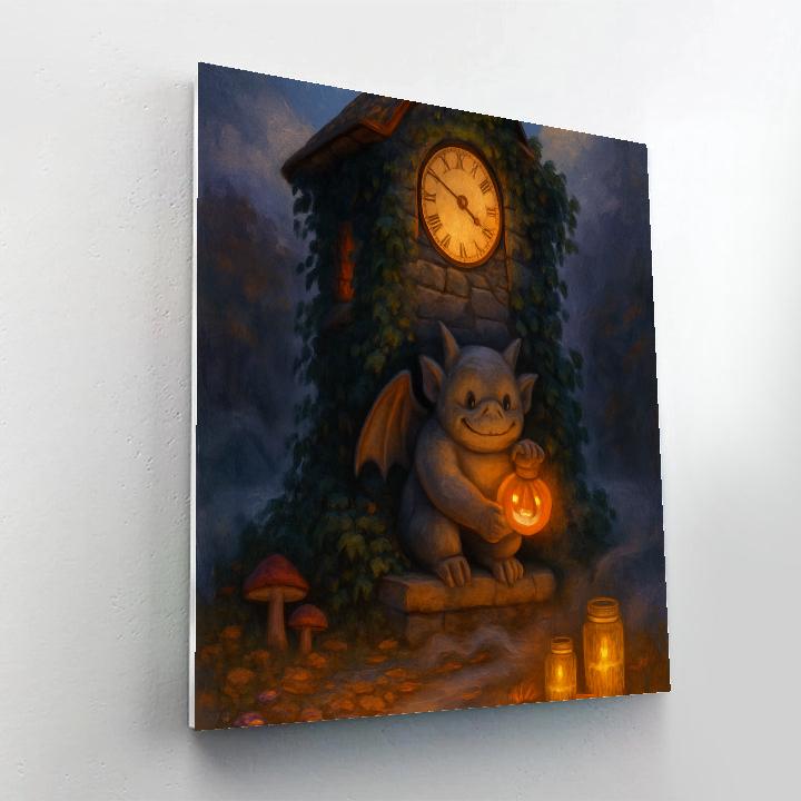 Autumn Clocktower With A Gentle Gargoyle Guardian Painting by numbers kit