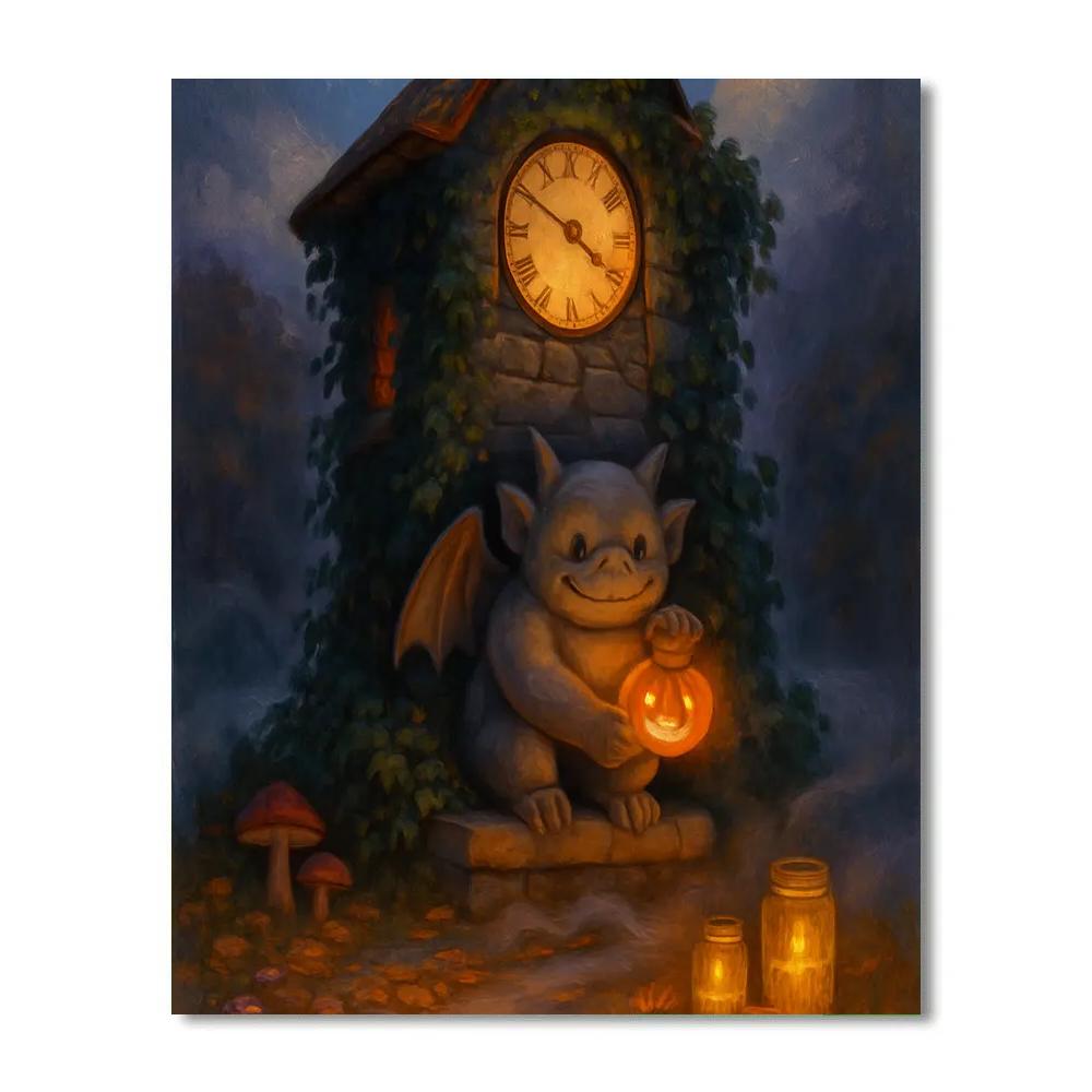 Autumn Clocktower With A Gentle Gargoyle Guardian Painting by numbers kit