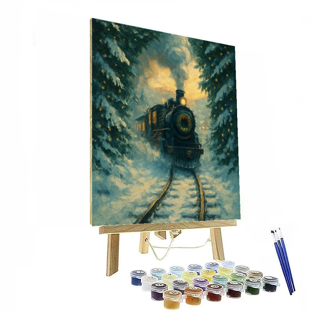 Winter Train Through A Glittering Pine Tunnel painting number kit